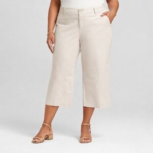 A New Day Womens 24W Cream Wide Leg Crop Pants Highest Rise Stretch Plus Size